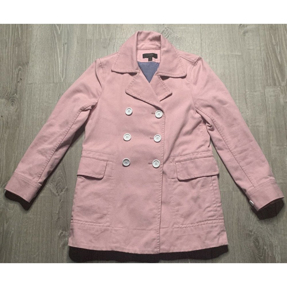 Women's J Crew Double Breast‎ Peacoat Heavyweight Cotton Twill Pink Size 2 G2009